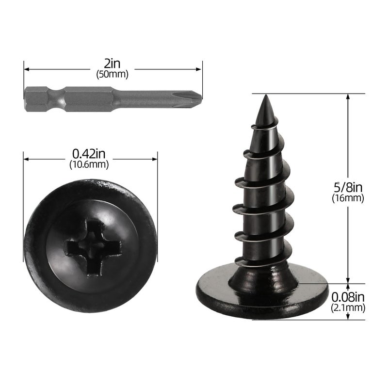 kvohlum #10 x 5/8"" (150 PCS) Modified Truss Head Wood Screws, Phillips Drive Quick Metal Self Tapping Screws, Carbon Steel, Black Coating, Full Thread, Screwdriver Bit Included - Image 2